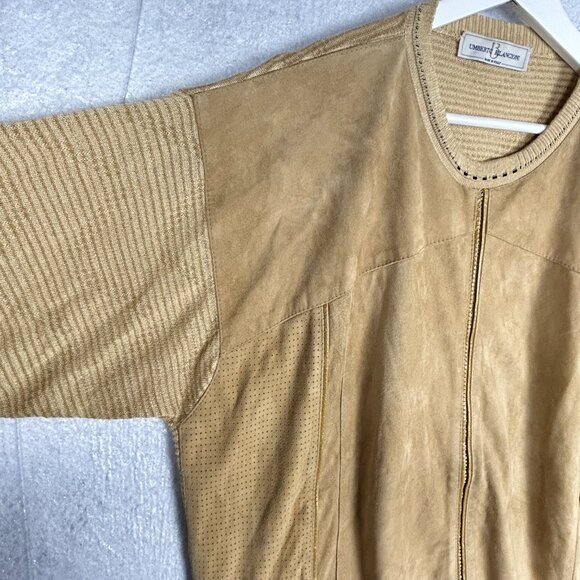 Umberto Bilancioni Sweater Men 52 Linen Blend Leather Pullover Italy Vintage Top - Picture 4 of 16
